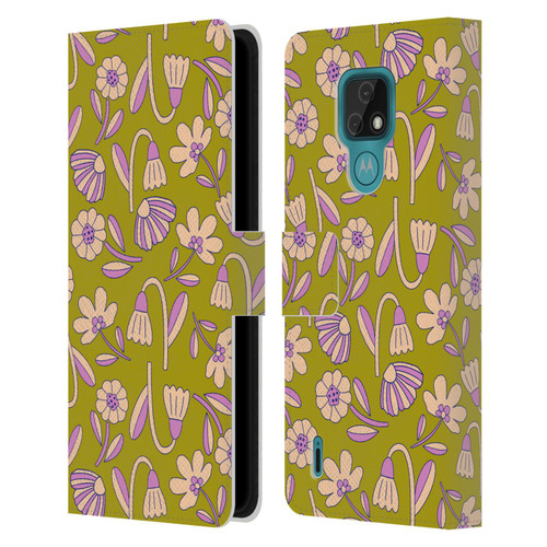 Gabriela Thomeu Floral Art Deco Leather Book Wallet Case Cover For Motorola Moto E7