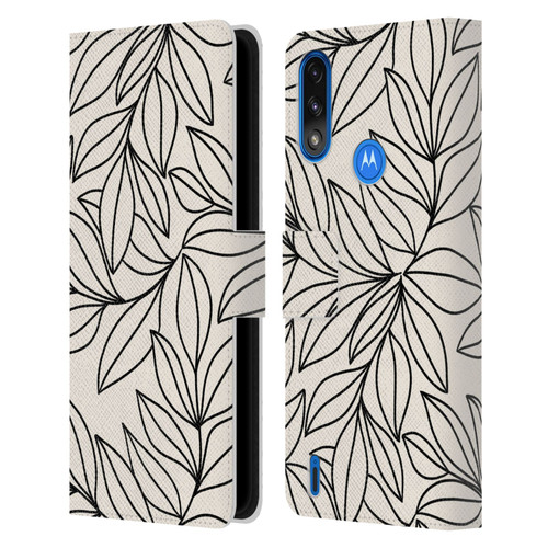 Gabriela Thomeu Floral Black And White Leaves Leather Book Wallet Case Cover For Motorola Moto E7 Power / Moto E7i Power