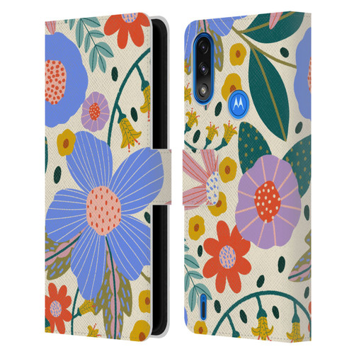 Gabriela Thomeu Floral Pure Joy - Colorful Floral Leather Book Wallet Case Cover For Motorola Moto E7 Power / Moto E7i Power