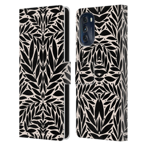 Gabriela Thomeu Floral Black And White Folk Leaves Leather Book Wallet Case Cover For Motorola Moto G (2022)