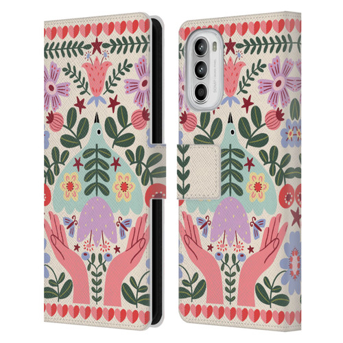 Gabriela Thomeu Floral Folk Flora Leather Book Wallet Case Cover For Motorola Moto G52