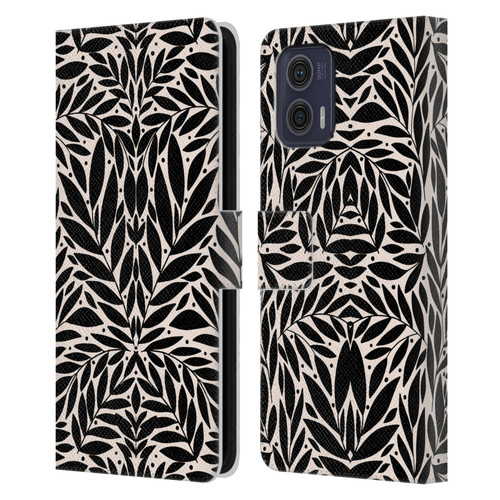 Gabriela Thomeu Floral Black And White Folk Leaves Leather Book Wallet Case Cover For Motorola Moto G73 5G