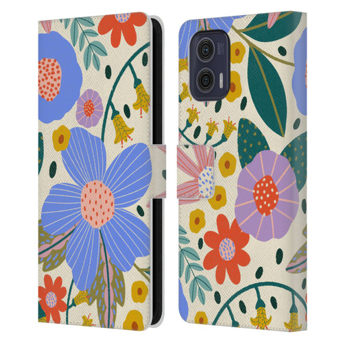 Gabriela Thomeu Floral Pure Joy - Colorful Floral Leather Book Wallet Case Cover For Motorola Moto G73 5G
