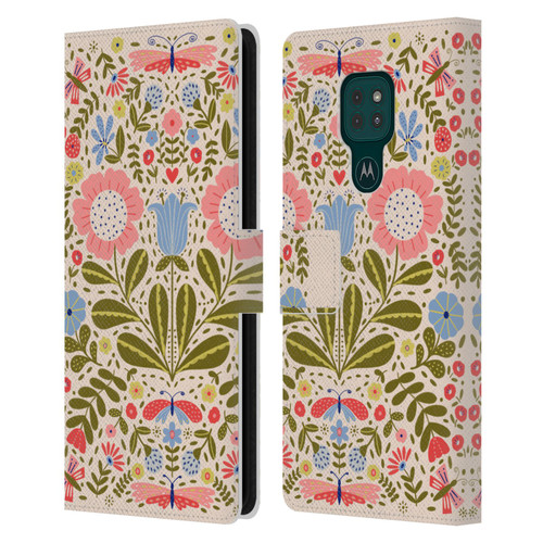 Gabriela Thomeu Floral Blooms & Butterflies Leather Book Wallet Case Cover For Motorola Moto G9 Play