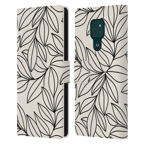 Gabriela Thomeu Floral Black And White Leaves Leather Book Wallet Case Cover For Motorola Moto G9 Play