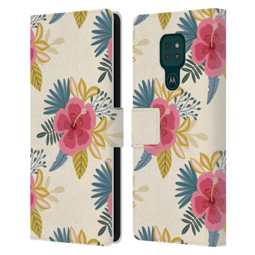 Gabriela Thomeu Floral Tropical Leather Book Wallet Case Cover For Motorola Moto G9 Play