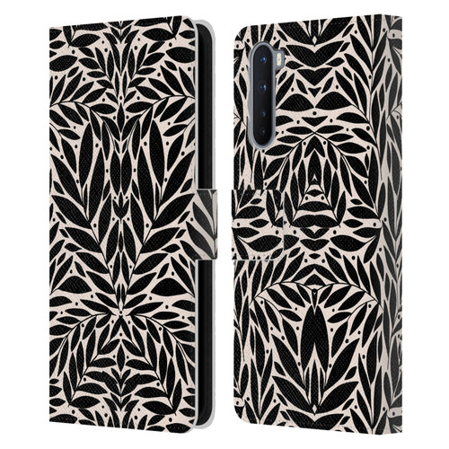 Gabriela Thomeu Floral Black And White Folk Leaves Leather Book Wallet Case Cover For OnePlus Nord 5G