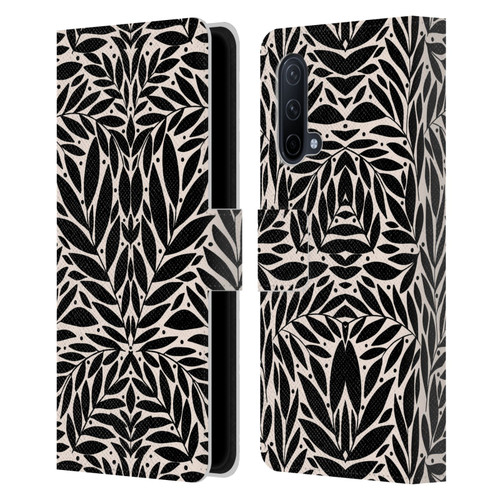 Gabriela Thomeu Floral Black And White Folk Leaves Leather Book Wallet Case Cover For OnePlus Nord CE 5G