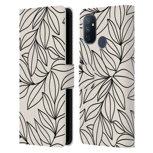 Gabriela Thomeu Floral Black And White Leaves Leather Book Wallet Case Cover For OnePlus Nord N100