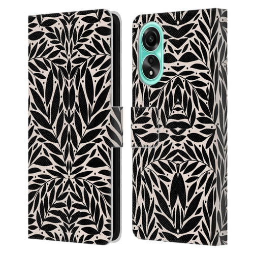 Gabriela Thomeu Floral Black And White Folk Leaves Leather Book Wallet Case Cover For OPPO A78 4G