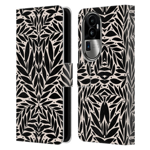 Gabriela Thomeu Floral Black And White Folk Leaves Leather Book Wallet Case Cover For OPPO Reno10 Pro+