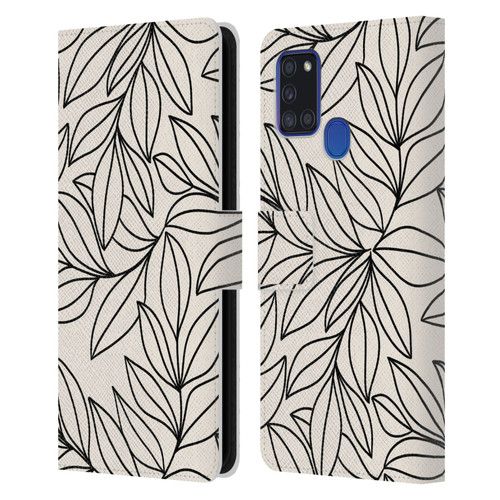 Gabriela Thomeu Floral Black And White Leaves Leather Book Wallet Case Cover For Samsung Galaxy A21s (2020)