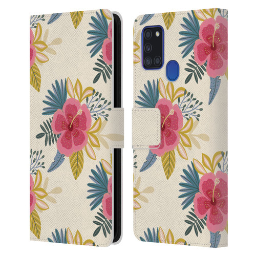 Gabriela Thomeu Floral Tropical Leather Book Wallet Case Cover For Samsung Galaxy A21s (2020)