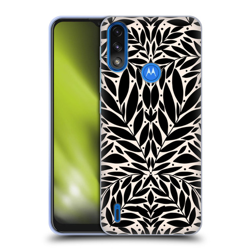 Gabriela Thomeu Floral Black And White Folk Leaves Soft Gel Case for Motorola Moto E7 Power / Moto E7i Power