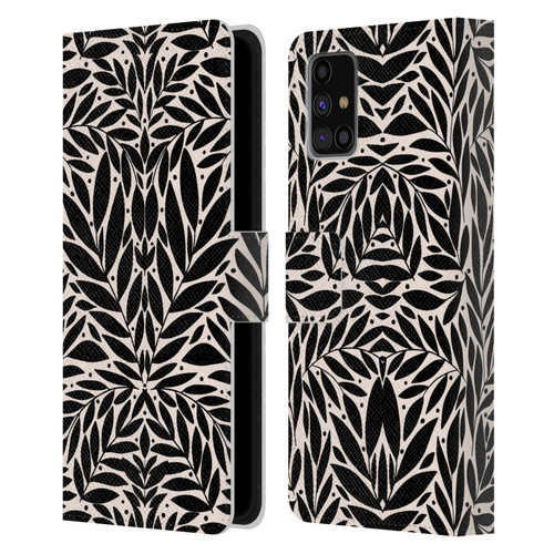 Gabriela Thomeu Floral Black And White Folk Leaves Leather Book Wallet Case Cover For Samsung Galaxy M31s (2020)