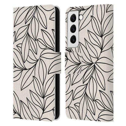 Gabriela Thomeu Floral Black And White Leaves Leather Book Wallet Case Cover For Samsung Galaxy S22 5G