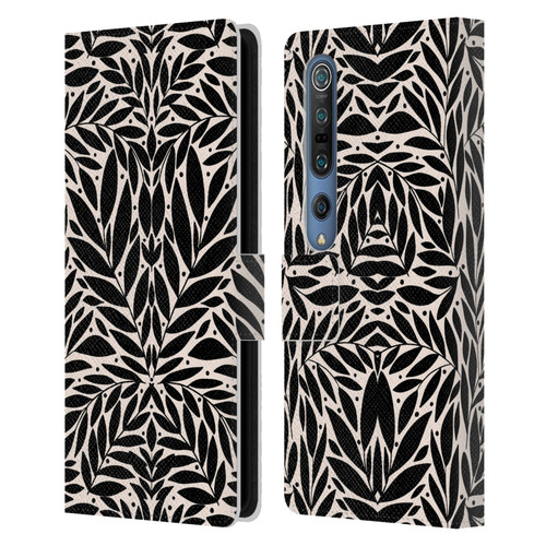 Gabriela Thomeu Floral Black And White Folk Leaves Leather Book Wallet Case Cover For Xiaomi Mi 10 5G / Mi 10 Pro 5G