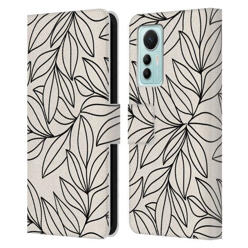 Gabriela Thomeu Floral Black And White Leaves Leather Book Wallet Case Cover For Xiaomi 12 Lite