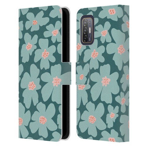 Gabriela Thomeu Retro Daisy Green Leather Book Wallet Case Cover For HTC Desire 21 Pro 5G