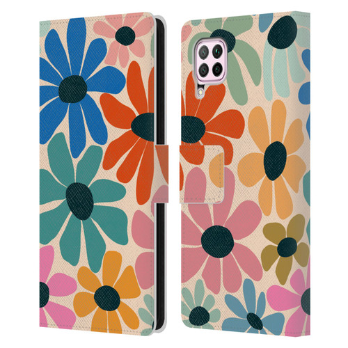 Gabriela Thomeu Retro Fun Floral Rainbow Color Leather Book Wallet Case Cover For Huawei Nova 6 SE / P40 Lite