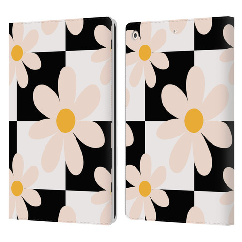 Gabriela Thomeu Retro Black & White Checkered Daisies Leather Book Wallet Case Cover For Apple iPad 10.2 2019/2020/2021