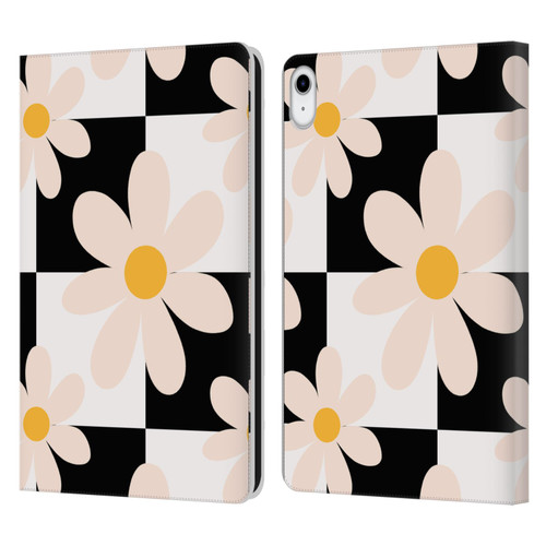 Gabriela Thomeu Retro Black & White Checkered Daisies Leather Book Wallet Case Cover For Apple iPad 10.9 2022/2025
