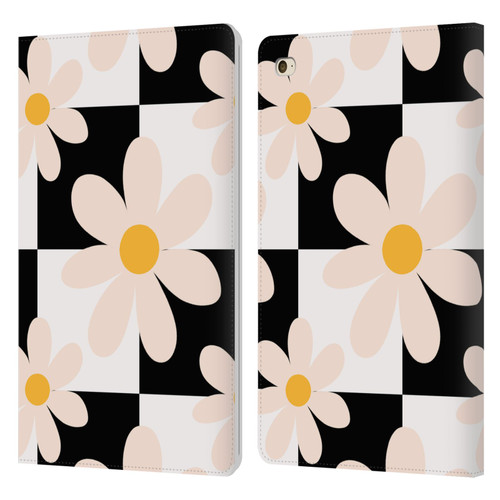 Gabriela Thomeu Retro Black & White Checkered Daisies Leather Book Wallet Case Cover For Apple iPad mini 4
