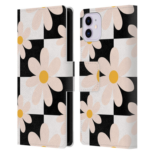 Gabriela Thomeu Retro Black & White Checkered Daisies Leather Book Wallet Case Cover For Apple iPhone 11