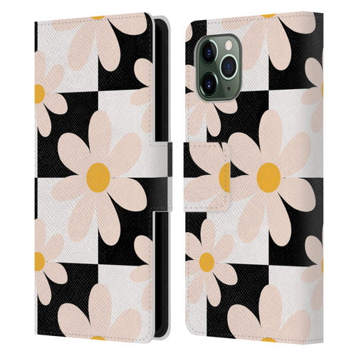 Gabriela Thomeu Retro Black & White Checkered Daisies Leather Book Wallet Case Cover For Apple iPhone 11 Pro