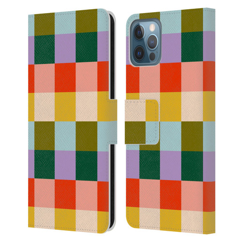 Gabriela Thomeu Retro Checkered Rainbow Vibe Leather Book Wallet Case Cover For Apple iPhone 12 / iPhone 12 Pro