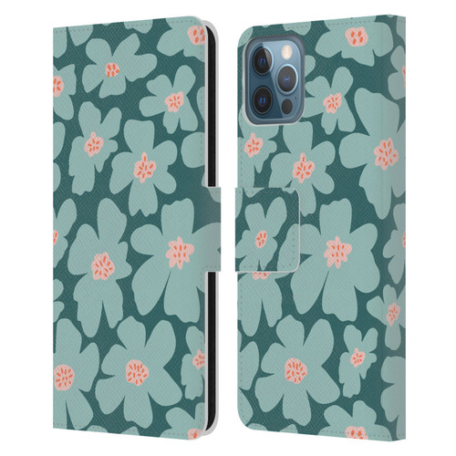 Gabriela Thomeu Retro Daisy Green Leather Book Wallet Case Cover For Apple iPhone 12 / iPhone 12 Pro