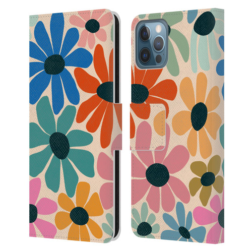 Gabriela Thomeu Retro Fun Floral Rainbow Color Leather Book Wallet Case Cover For Apple iPhone 12 / iPhone 12 Pro