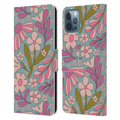 Gabriela Thomeu Retro Groovy 70s Blue Leather Book Wallet Case Cover For Apple iPhone 12 / iPhone 12 Pro