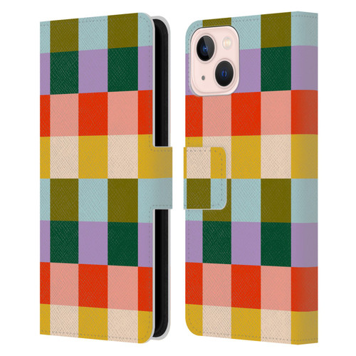 Gabriela Thomeu Retro Checkered Rainbow Vibe Leather Book Wallet Case Cover For Apple iPhone 13