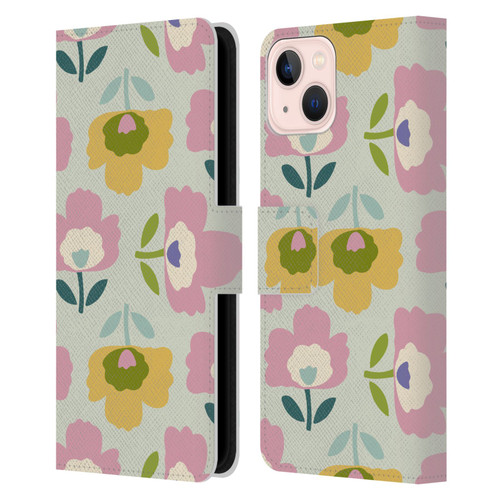 Gabriela Thomeu Retro Scandinavian Floral Leather Book Wallet Case Cover For Apple iPhone 13