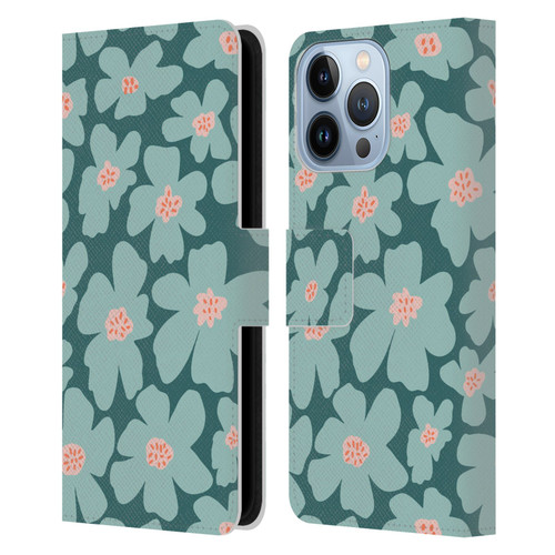 Gabriela Thomeu Retro Daisy Green Leather Book Wallet Case Cover For Apple iPhone 13 Pro