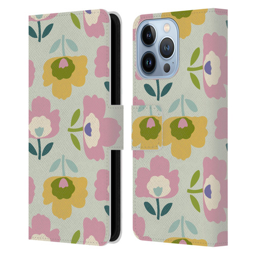 Gabriela Thomeu Retro Scandinavian Floral Leather Book Wallet Case Cover For Apple iPhone 13 Pro