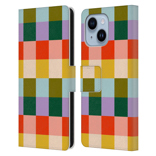 Gabriela Thomeu Retro Checkered Rainbow Vibe Leather Book Wallet Case Cover For Apple iPhone 14 Plus