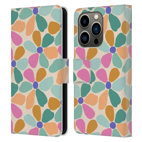Gabriela Thomeu Retro Colorful Flowers Leather Book Wallet Case Cover For Apple iPhone 14 Pro