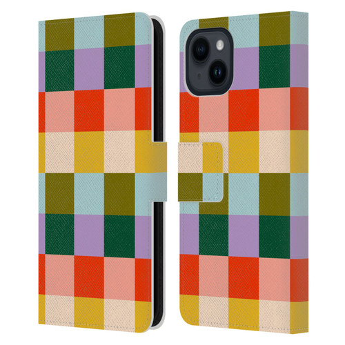 Gabriela Thomeu Retro Checkered Rainbow Vibe Leather Book Wallet Case Cover For Apple iPhone 15