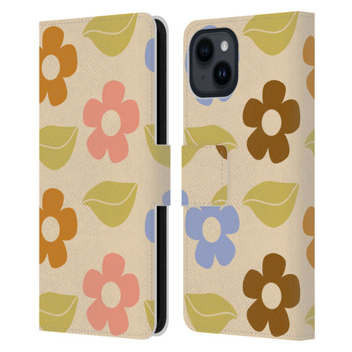 Gabriela Thomeu Retro Flower Vibe Vintage Pattern Leather Book Wallet Case Cover For Apple iPhone 15
