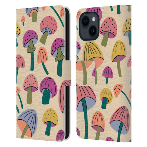 Gabriela Thomeu Retro Magic Mushroom Leather Book Wallet Case Cover For Apple iPhone 15