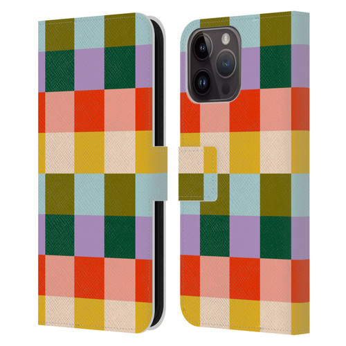 Gabriela Thomeu Retro Checkered Rainbow Vibe Leather Book Wallet Case Cover For Apple iPhone 15 Pro Max