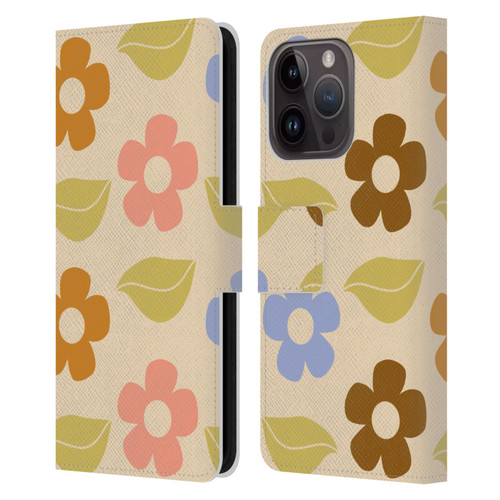 Gabriela Thomeu Retro Flower Vibe Vintage Pattern Leather Book Wallet Case Cover For Apple iPhone 15 Pro