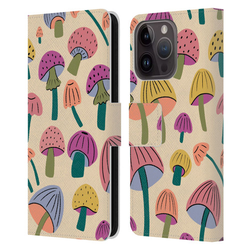 Gabriela Thomeu Retro Magic Mushroom Leather Book Wallet Case Cover For Apple iPhone 15 Pro