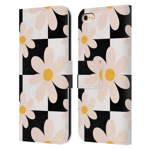 Gabriela Thomeu Retro Black & White Checkered Daisies Leather Book Wallet Case Cover For Apple iPhone 6 / iPhone 6s