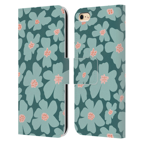 Gabriela Thomeu Retro Daisy Green Leather Book Wallet Case Cover For Apple iPhone 6 / iPhone 6s