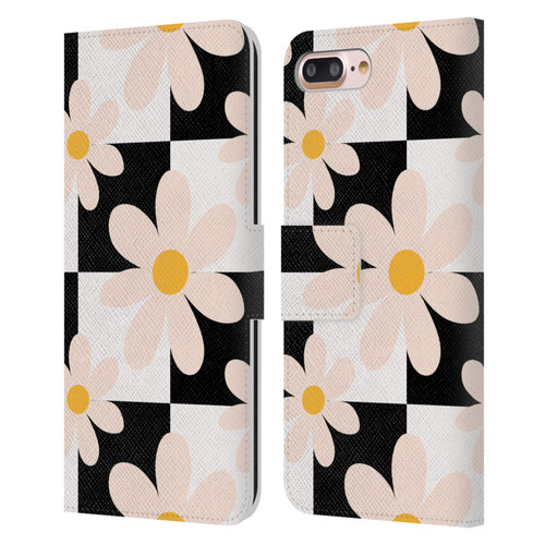Gabriela Thomeu Retro Black & White Checkered Daisies Leather Book Wallet Case Cover For Apple iPhone 7 Plus / iPhone 8 Plus