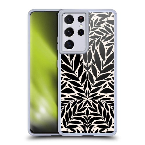 Gabriela Thomeu Floral Black And White Folk Leaves Soft Gel Case for Samsung Galaxy S21 Ultra 5G