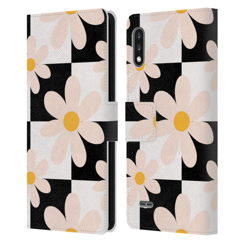 Gabriela Thomeu Retro Black & White Checkered Daisies Leather Book Wallet Case Cover For LG K22